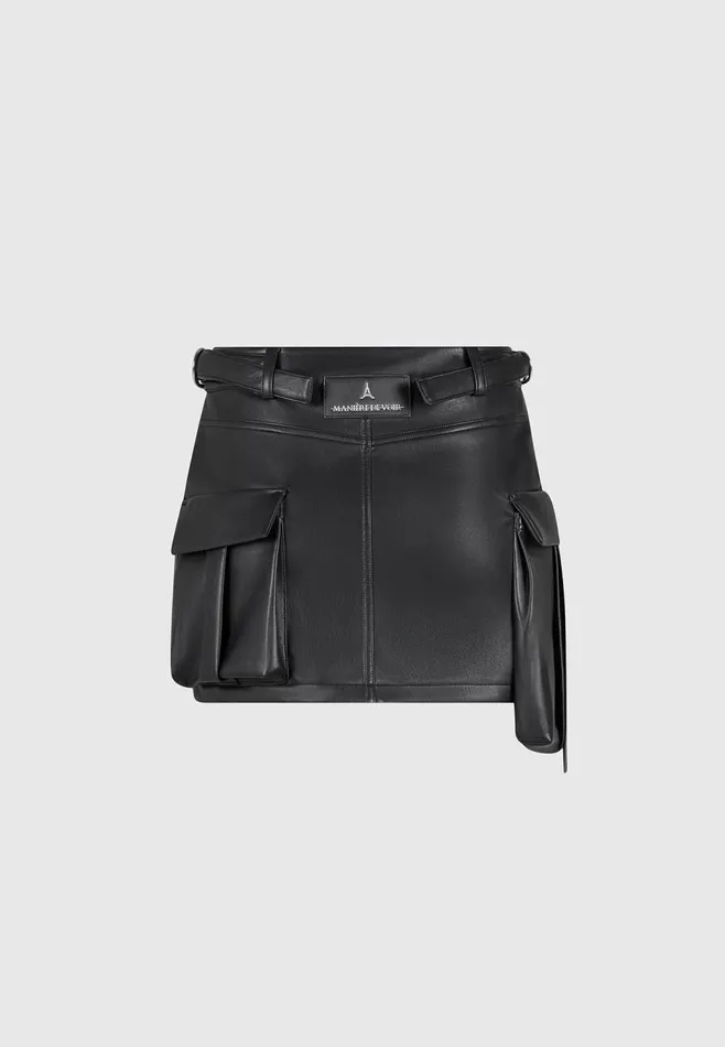 Women Manire De Voir Leather Cargo Mini Skirt Black