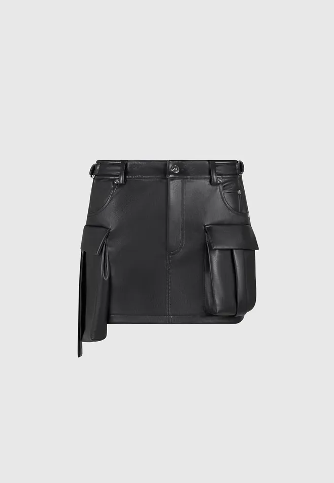Women Manire De Voir Leather Cargo Mini Skirt Black