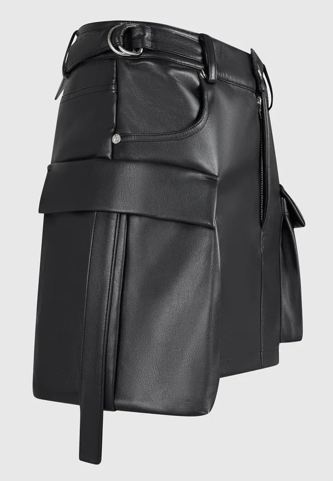 Women Manire De Voir Leather Cargo Mini Skirt Black