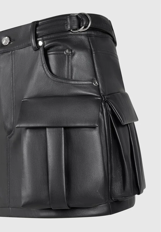 Women Manire De Voir Leather Cargo Mini Skirt Black