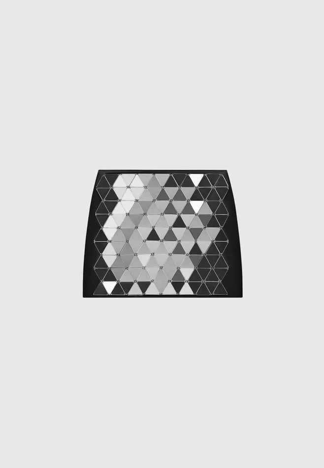 Women Manire De Voir Leather Mirrored Mini Skirt Silverblack