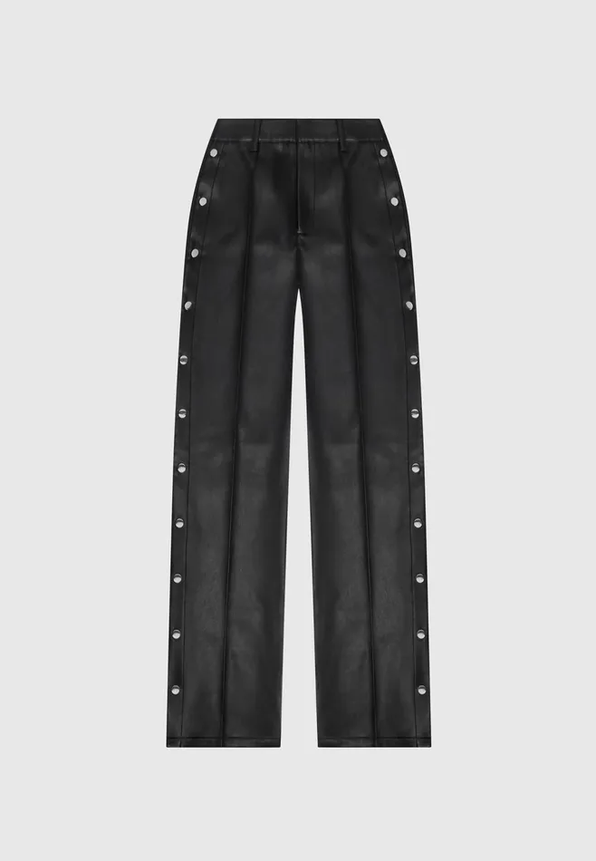 Women Manire De Voir Leather Pintuck Popper Trousers Black