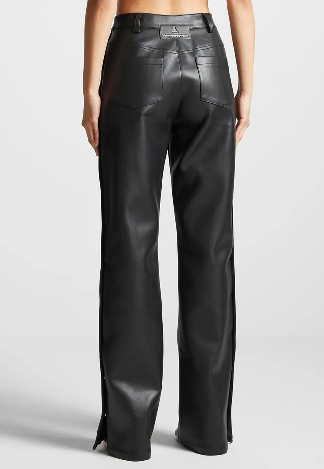 Women Manire De Voir Leather Pintuck Popper Trousers Black