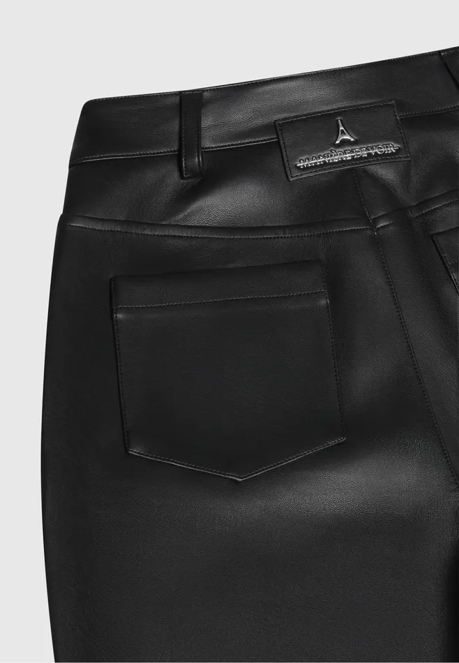 Women Manire De Voir Leather Pintuck Popper Trousers Black