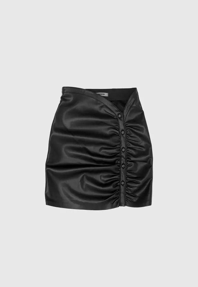 Women Manire De Voir Leather Ruched Mini Skirt Black