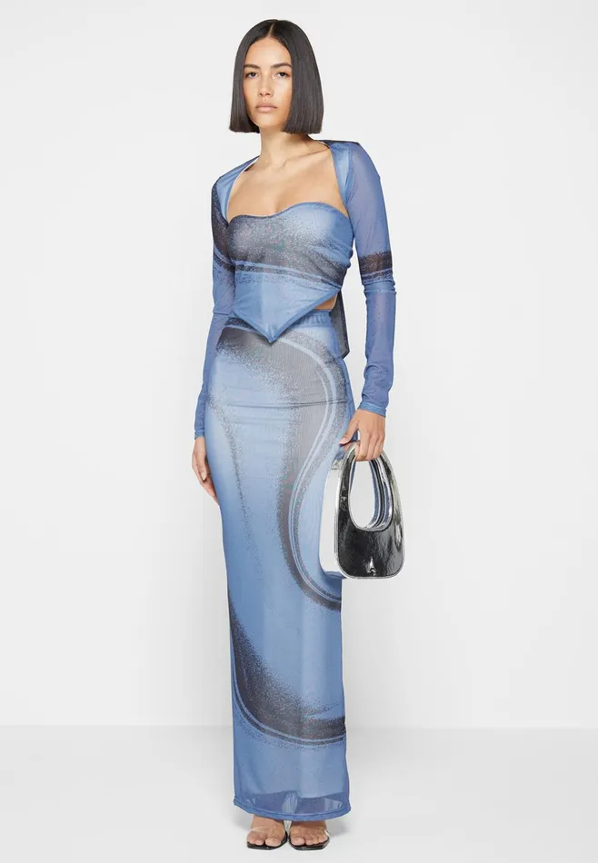 Women Manire De Voir Mesh Printed Maxi Skirt Blue