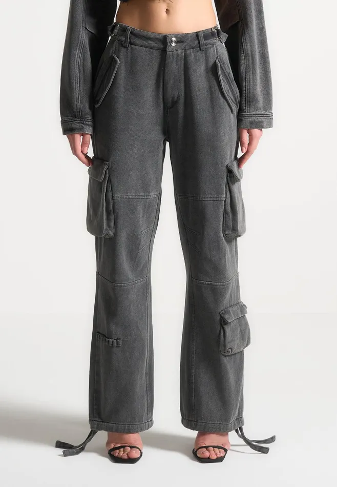 Women Manire De Voir Mid Rise Cargo Pants Washed Grey