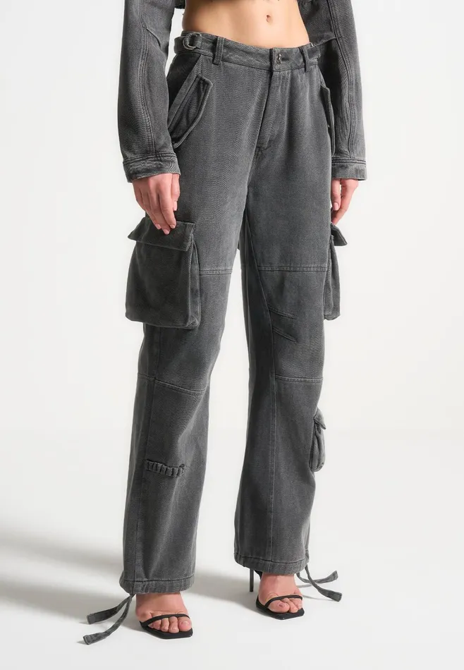 Women Manire De Voir Mid Rise Cargo Pants Washed Grey