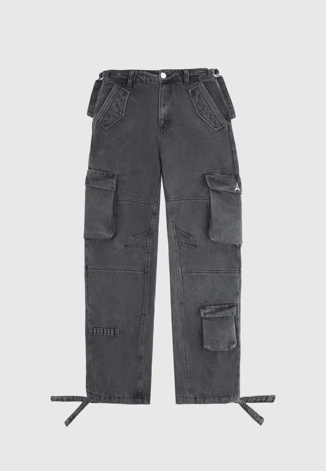 Women Manire De Voir Mid Rise Cargo Pants Washed Grey