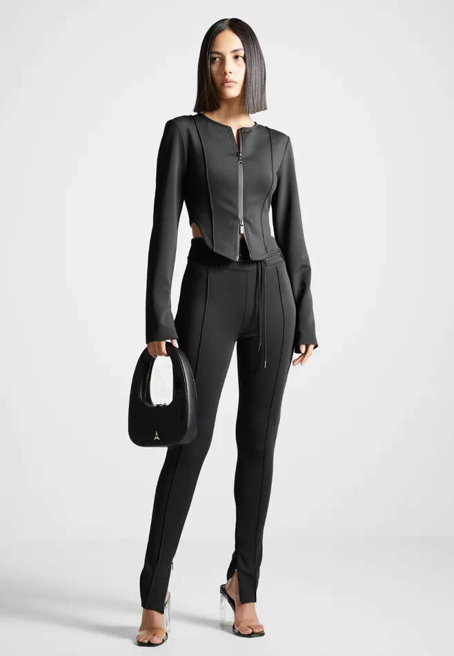 Women Manire De Voir Neoprene Tie Detail Leggings Black