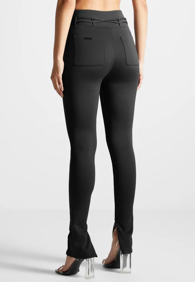Women Manire De Voir Neoprene Tie Detail Leggings Black