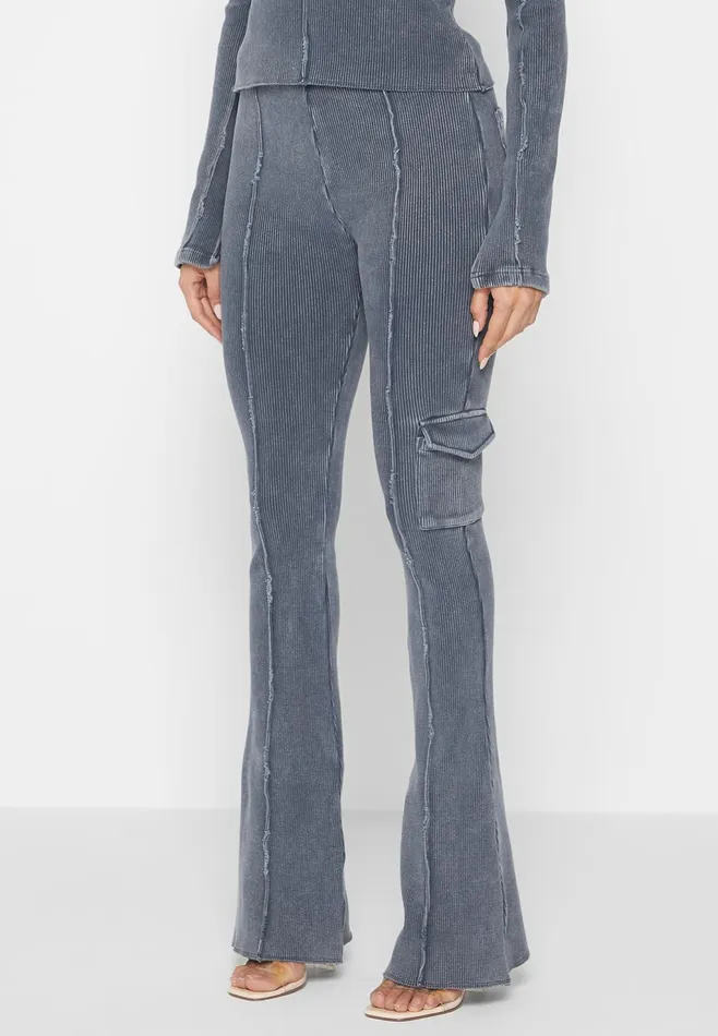 Women Manire De Voir Ribbed Flared Leggings Washed Blue