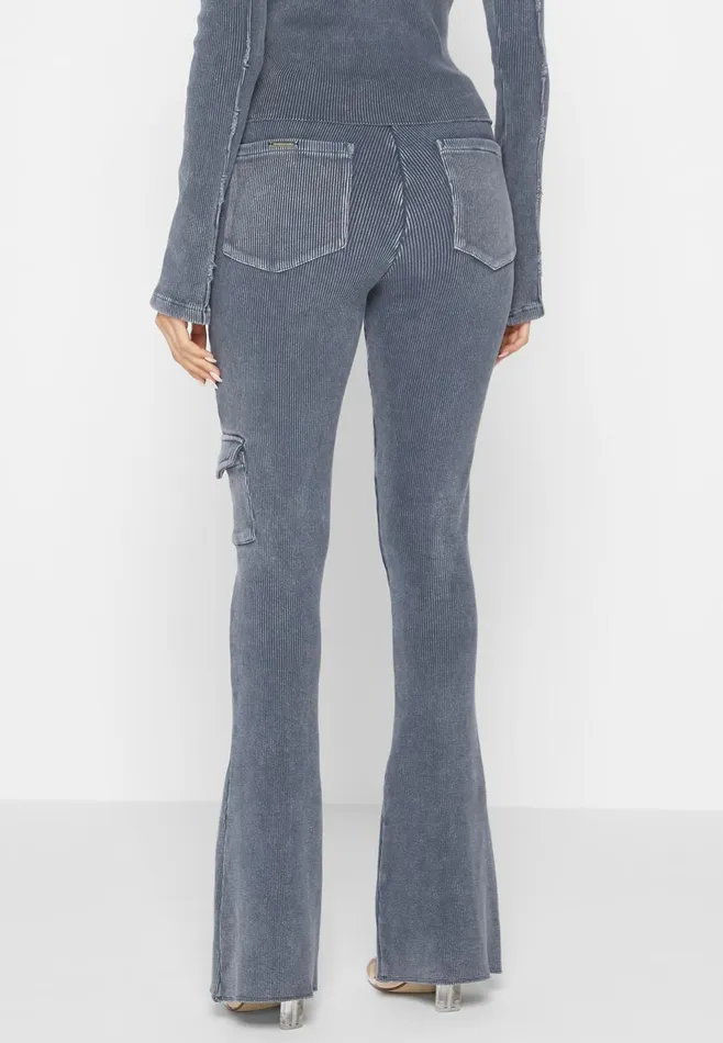 Women Manire De Voir Ribbed Flared Leggings Washed Blue