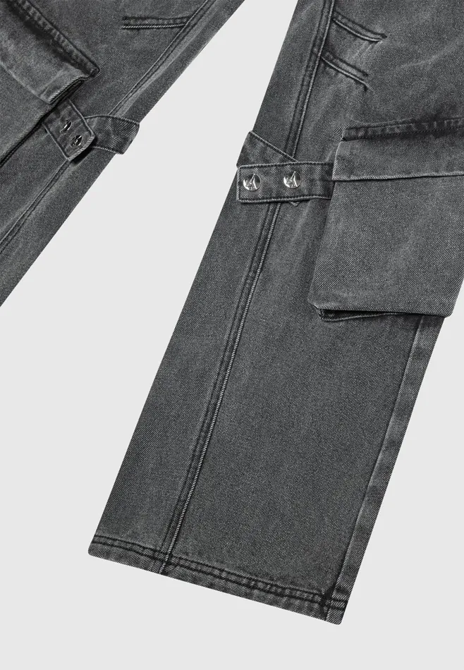 Women Manire De Voir Strap Detail Cargo Jeans Washed Grey
