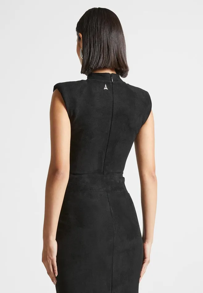 Women Manire De Voir Suede Wide Shoulder Bodysuit Black