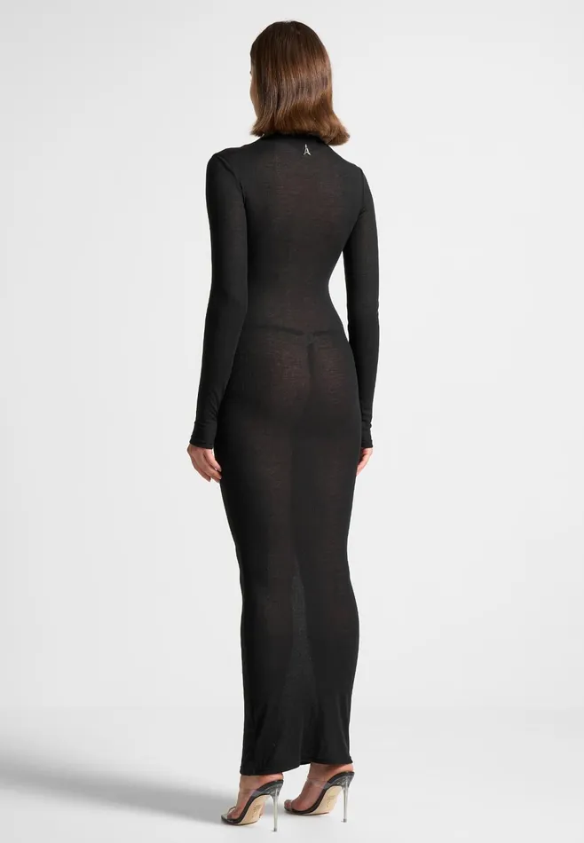 Women Manire De Voir ternelle Mock Neck Sheer Midaxi Dress Black