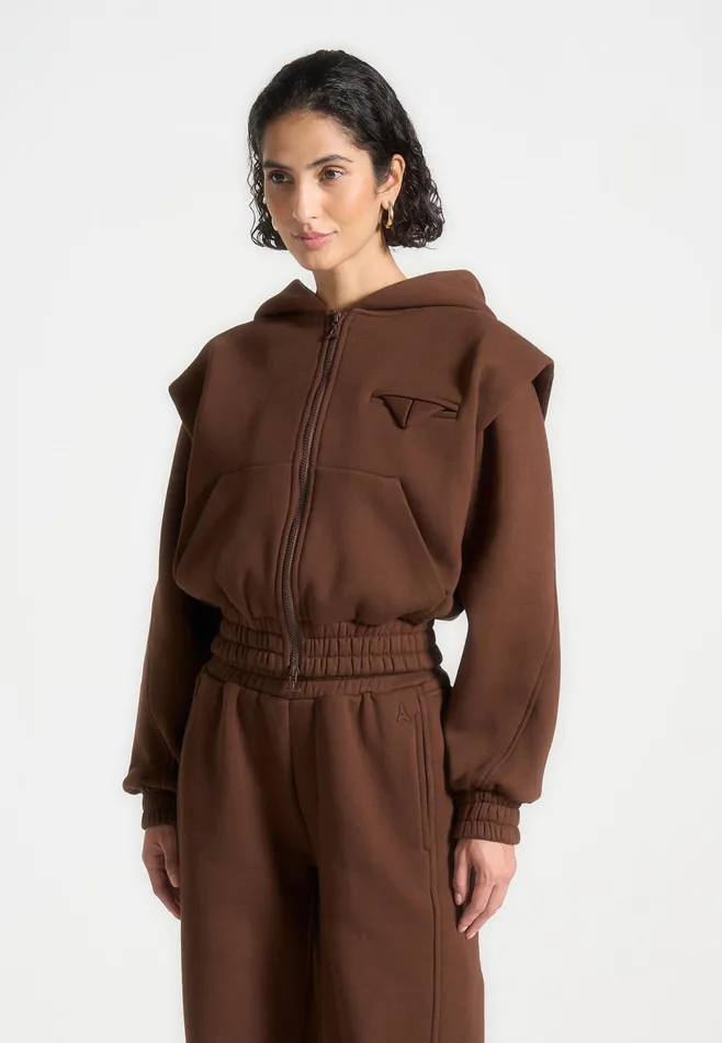 Women Manire De Voir ternelle Wide Shoulder Zip Through Hoodie Brown