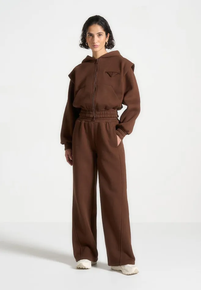 Women Manire De Voir ternelle Wide Shoulder Zip Through Hoodie Brown