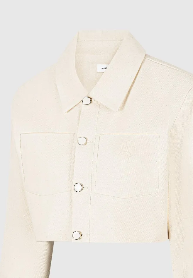 Women Manire De Voir Wide Shoulder Cropped Denim Jacket Cream