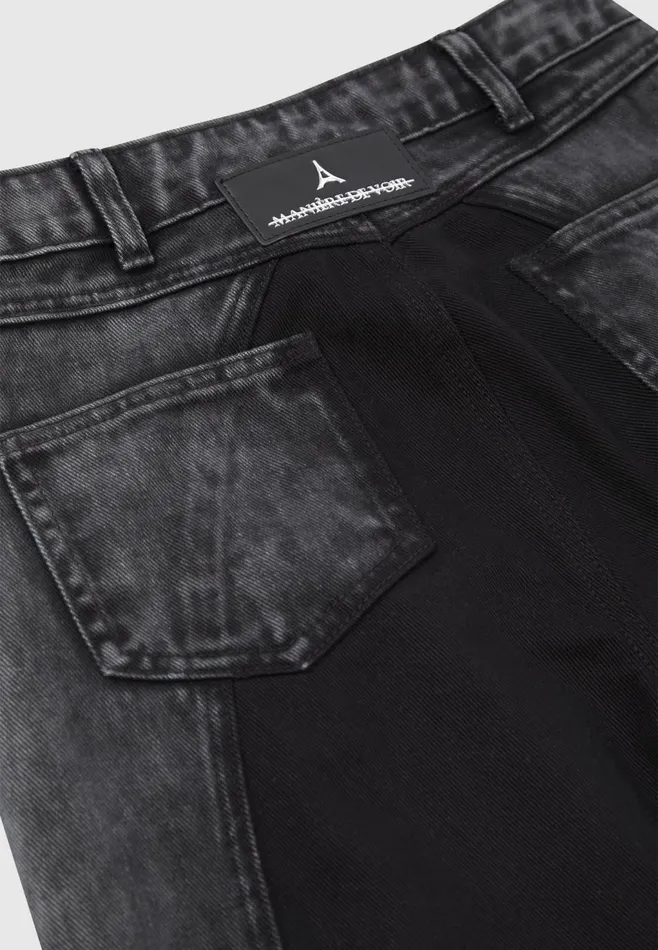 Women Manire De Voir Zip Detail Denim Cargo Pants Washed Black