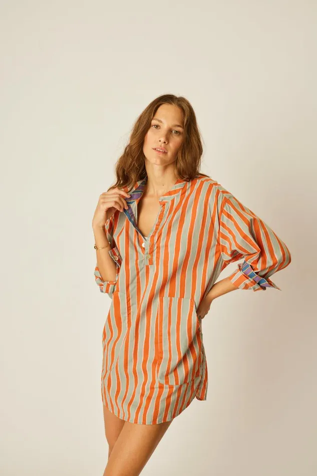 Women Natalie Martin CoverUps Aprs Swim Top Batik Stripe Sage