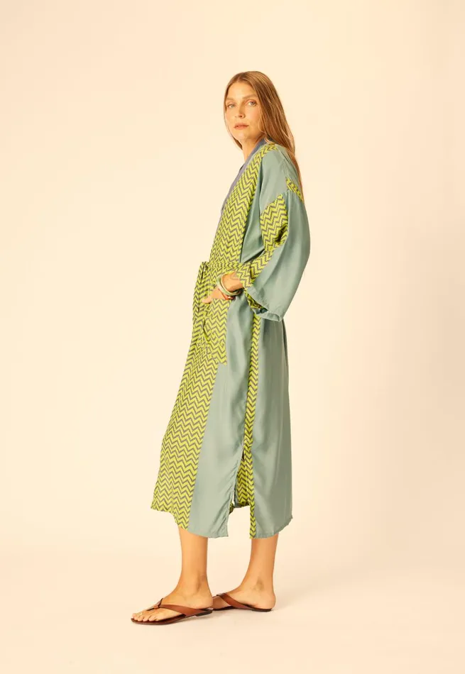 Women Natalie Martin CoverUps Diane Long Robe Block Zigzag Lime