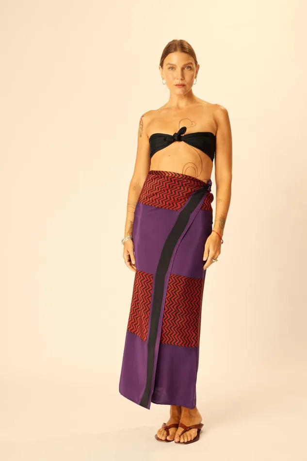 Women Natalie Martin CoverUps SarongScarf Block Zigzag Aubergine