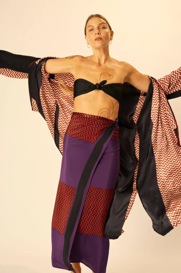 Women Natalie Martin CoverUps SarongScarf Block Zigzag Aubergine