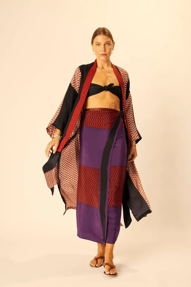 Women Natalie Martin CoverUps SarongScarf Block Zigzag Aubergine