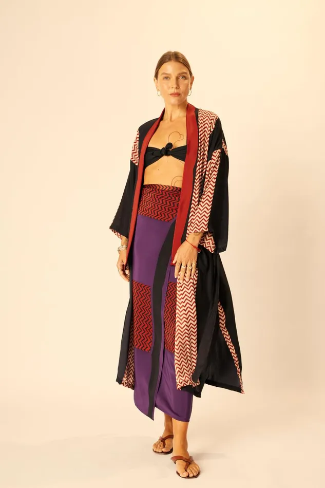 Women Natalie Martin CoverUps SarongScarf Block Zigzag Aubergine