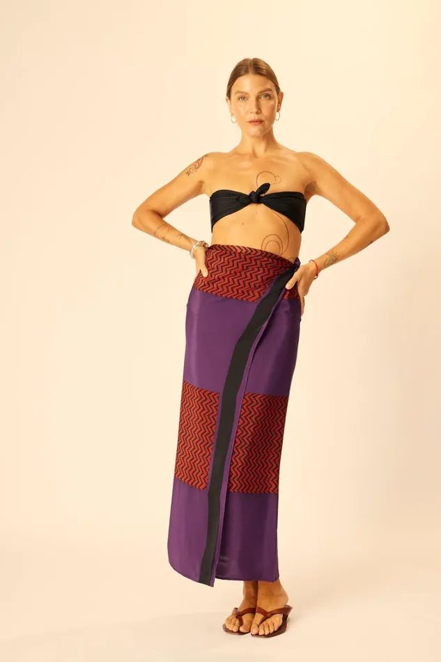 Women Natalie Martin CoverUps SarongScarf Block Zigzag Aubergine