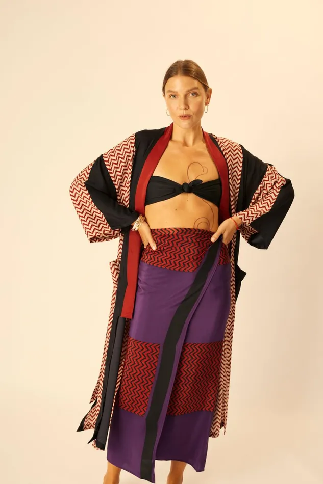 Women Natalie Martin CoverUps SarongScarf Block Zigzag Aubergine