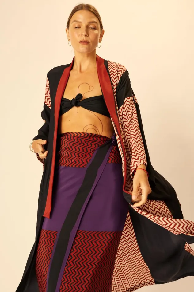 Women Natalie Martin CoverUps SarongScarf Block Zigzag Aubergine