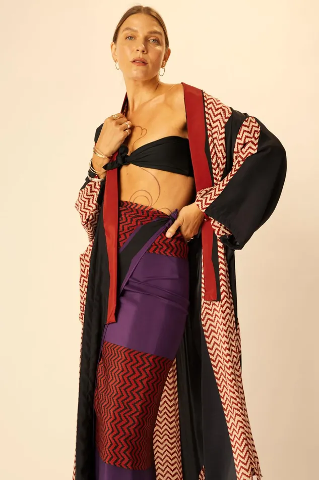 Women Natalie Martin CoverUps SarongScarf Block Zigzag Aubergine