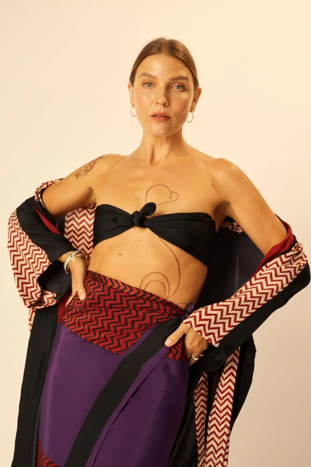 Women Natalie Martin CoverUps SarongScarf Block Zigzag Aubergine