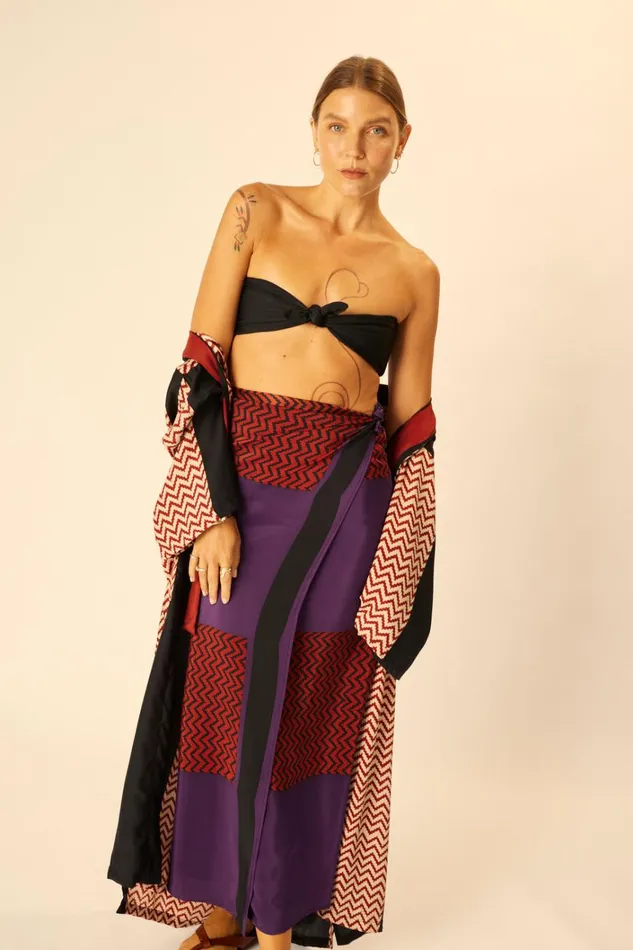 Women Natalie Martin CoverUps SarongScarf Block Zigzag Aubergine