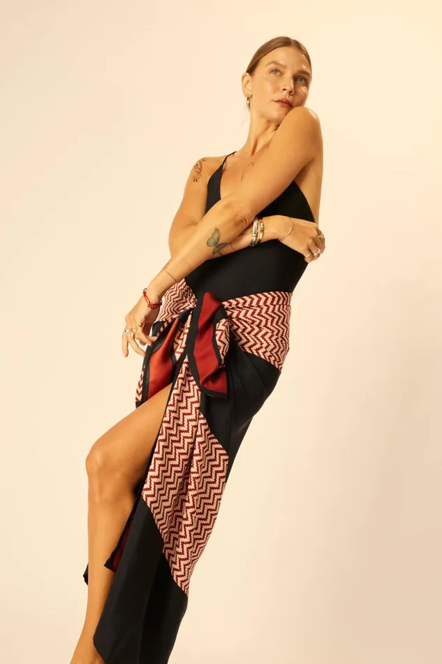 Women Natalie Martin CoverUps SarongScarf Block Zigzag Noire