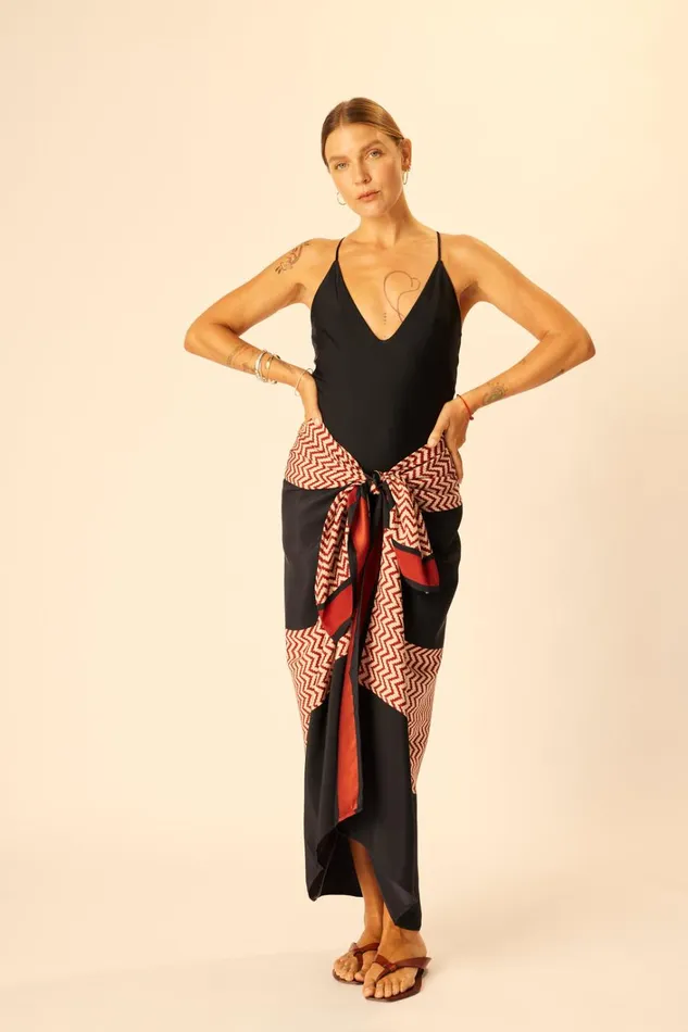 Women Natalie Martin CoverUps SarongScarf Block Zigzag Noire