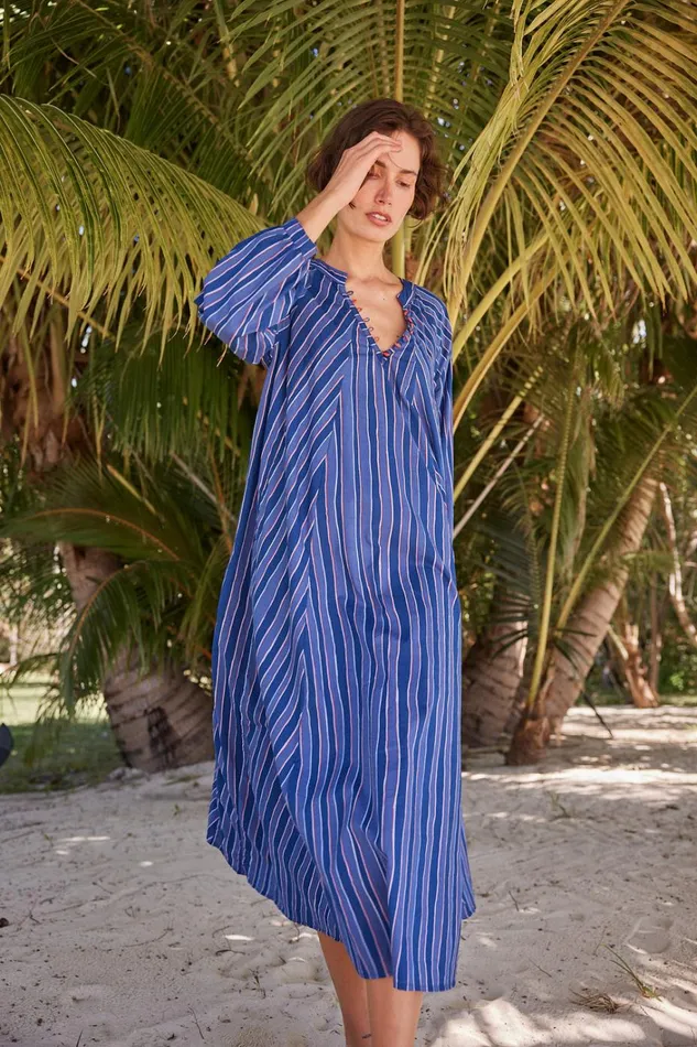 Women Natalie Martin Dresses Fiore Maxi Batik Stripe Navy