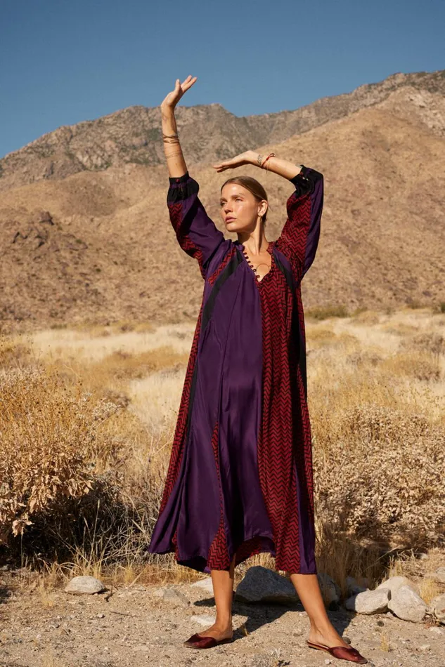 Women Natalie Martin Dresses Fiore Maxi Block Zigzag Aubergine