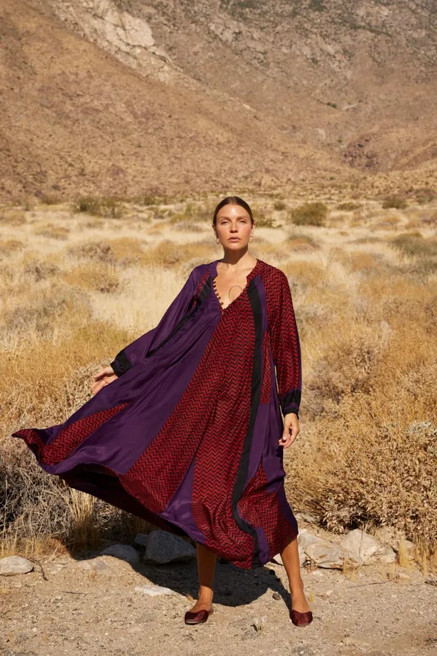 Women Natalie Martin Dresses Fiore Maxi Block Zigzag Aubergine