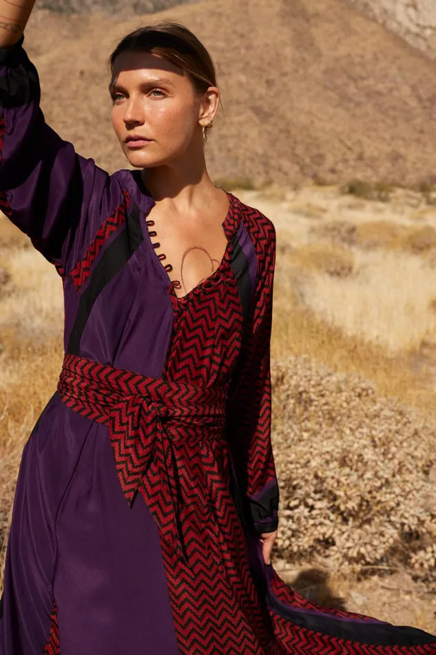 Women Natalie Martin Dresses Fiore Maxi Block Zigzag Aubergine