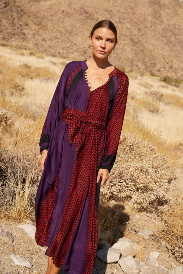Women Natalie Martin Dresses Fiore Maxi Block Zigzag Aubergine