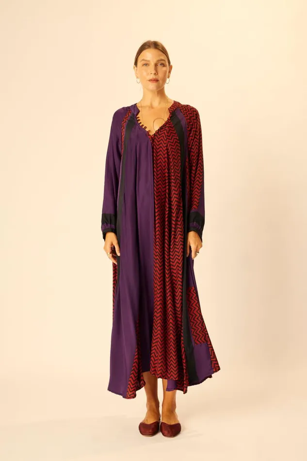 Women Natalie Martin Dresses Fiore Maxi Block Zigzag Aubergine