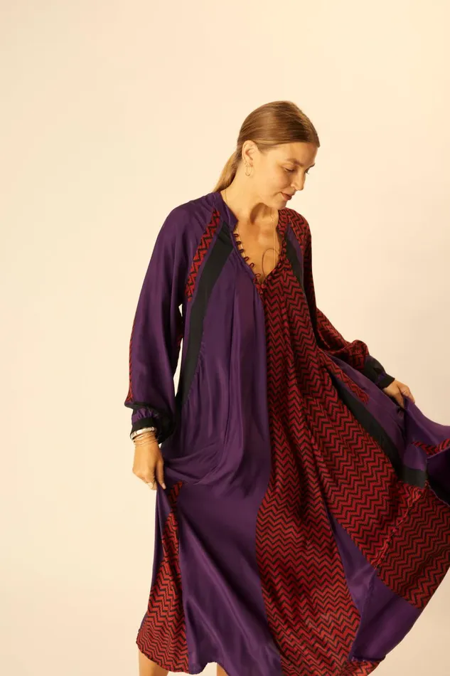 Women Natalie Martin Dresses Fiore Maxi Block Zigzag Aubergine