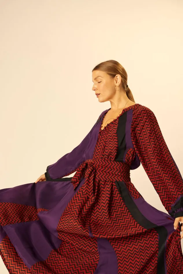 Women Natalie Martin Dresses Fiore Maxi Block Zigzag Aubergine