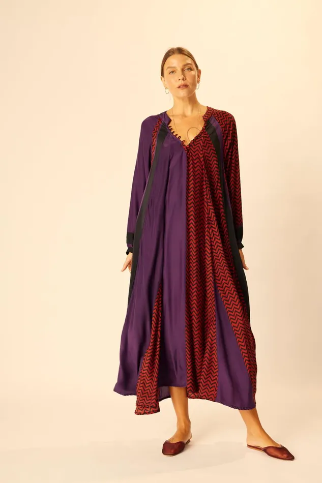 Women Natalie Martin Dresses Fiore Maxi Block Zigzag Aubergine
