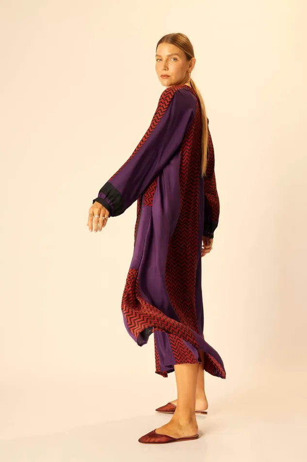 Women Natalie Martin Dresses Fiore Maxi Block Zigzag Aubergine
