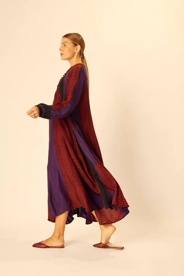Women Natalie Martin Dresses Fiore Maxi Block Zigzag Aubergine