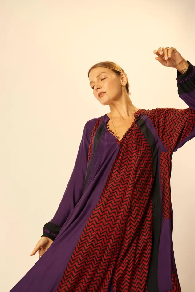 Women Natalie Martin Dresses Fiore Maxi Block Zigzag Aubergine